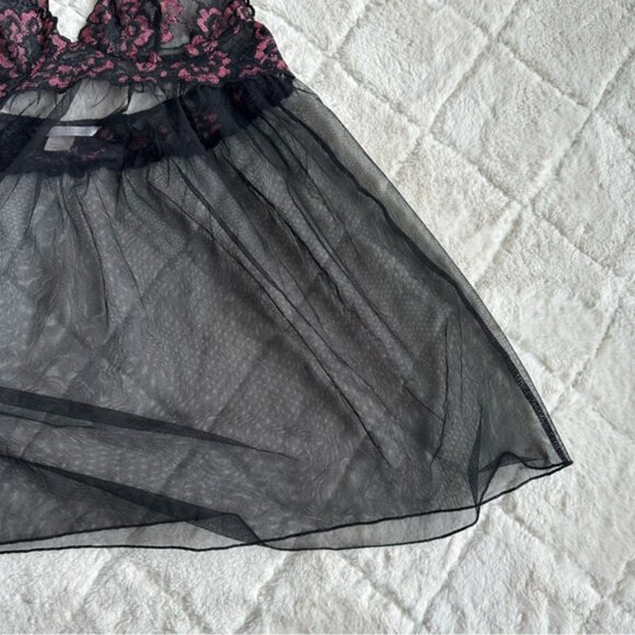 Victoria's Secret | Silver Label Black Chiffon Floral Babydoll | Size Medium - Picture 7 of 12